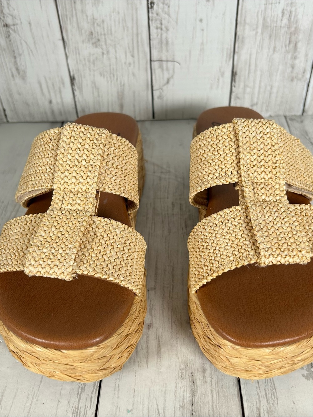 Zodiac Woven Raffia Wedge Slide Sandals Strap Accent Natural 9 - Picture 4 of 6